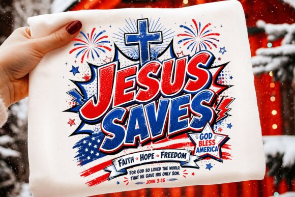 Celebrate Faith and Freedom with Jesus Saves PNG