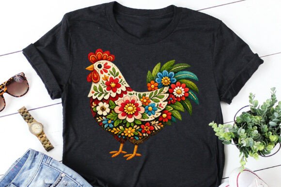 Floral Chicken Embroidery Png T-Shirt: A Crafty Farmhouse Staple