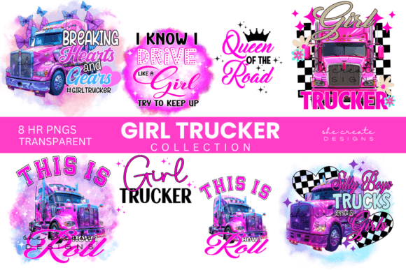 Girl Trucker Clipart: Bold, Watercolor Assets for Creative Projects