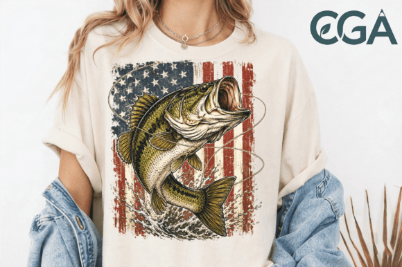 Patriotic American Flag Bass Fishing PNG: Ultimate Design Asset