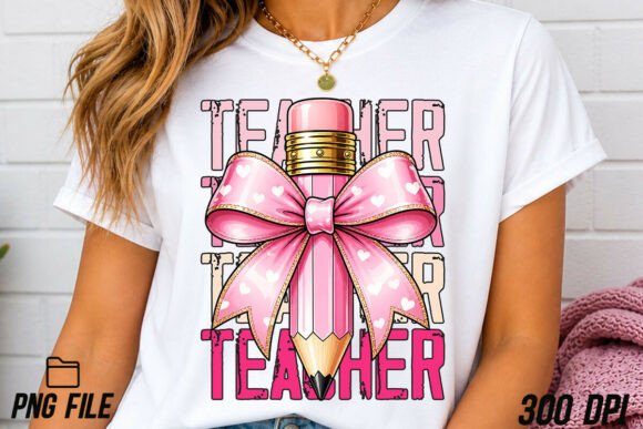 Preppy Teacher Gift PNG: The Pink Bow Teacher Design