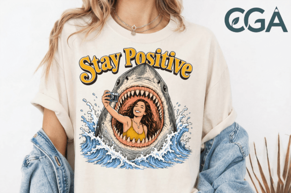 Stay Positive Shark Selfie Summer PNG: Dive into Dark Humor Design