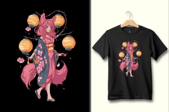 Unveiling the Anime Girl with Fox Ears Kimono PNG Art
